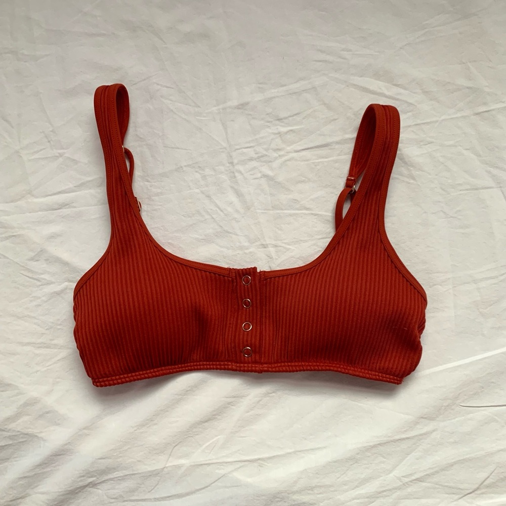 Red Ribbed Bikini Top